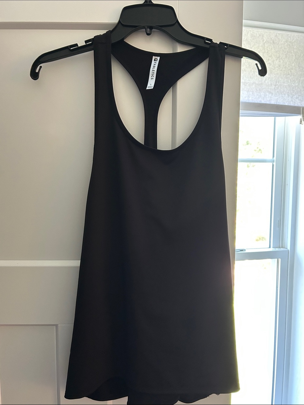 Fabletics racer back tank top, black, size large